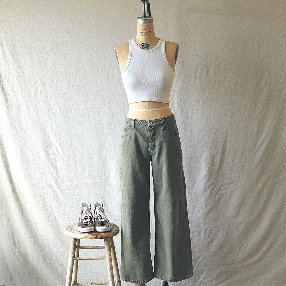 RSQ Green Wide Leg Pants High Waisted Flowy - Picture 5 of 6